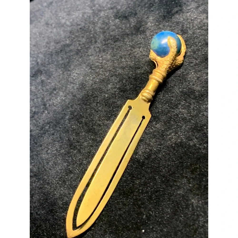 Vintage Germany Gold Tone Dragon Claw Blue Orb Bookmark Gothic Desk Accessory